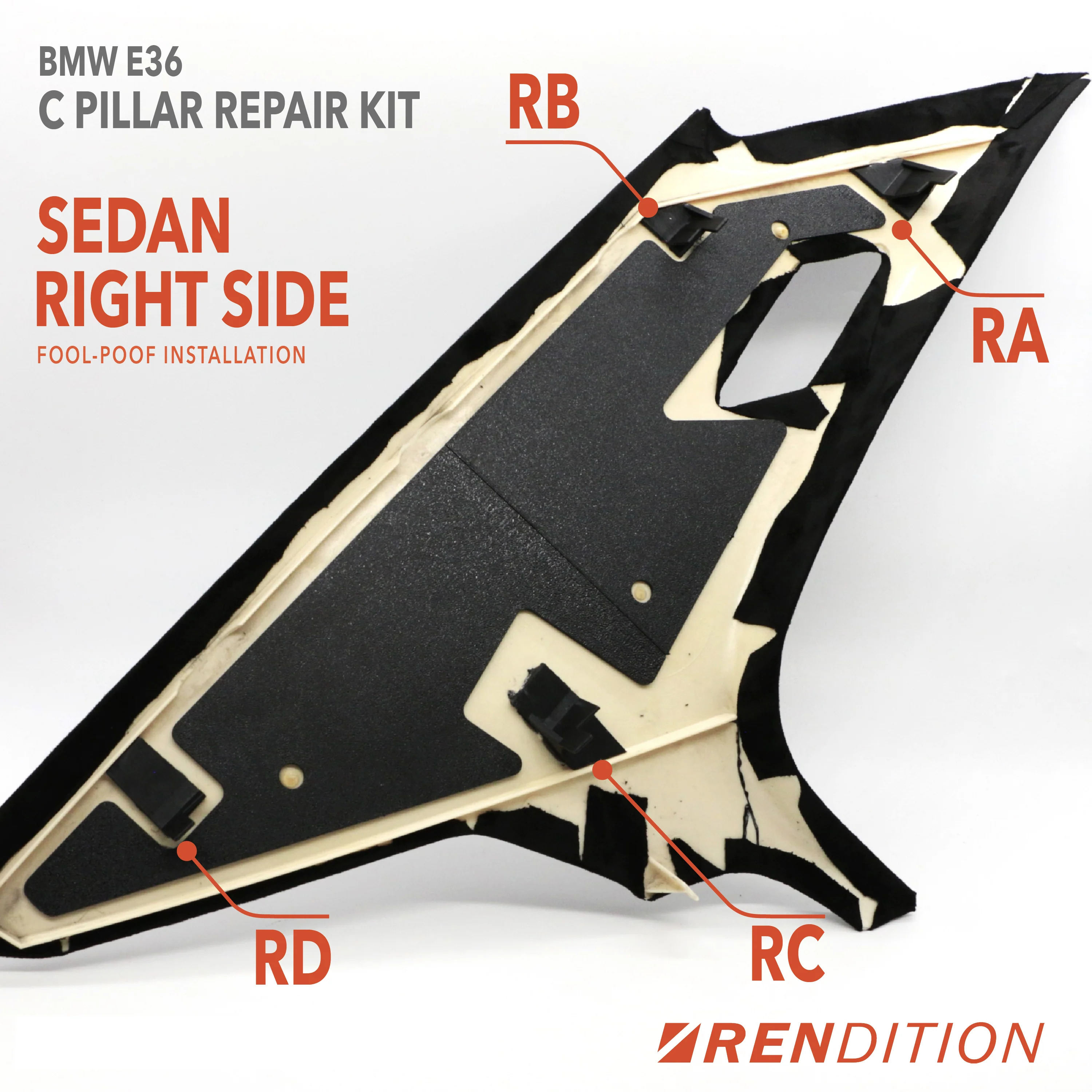 BMW E36 A, B, C Pillar Trim Repair Kit - Image 3