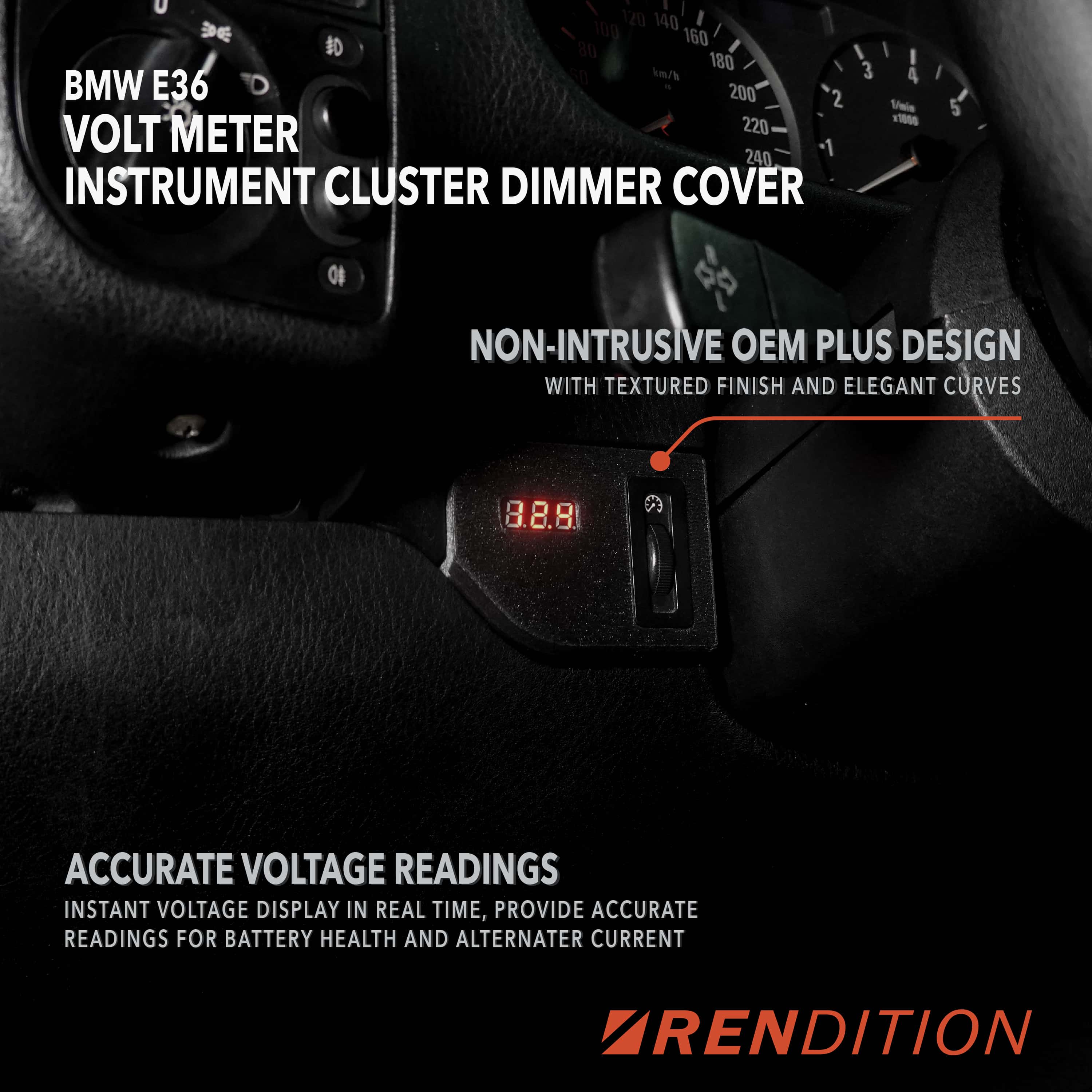 BMW E36 Instrument Cluster Dimmer Cover Volt Meter | OEM Replacement | Rendition Custom - Image 3