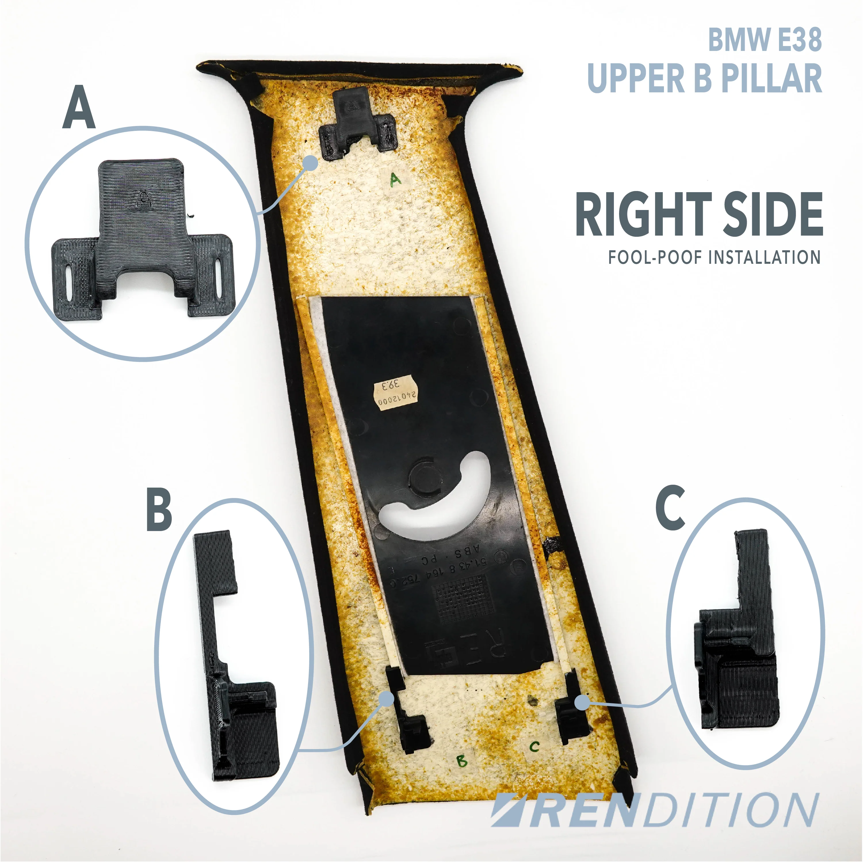BMW E38 A/B/C Pillar Repair Kit – Interior Trim Tab Replacement - Image 5