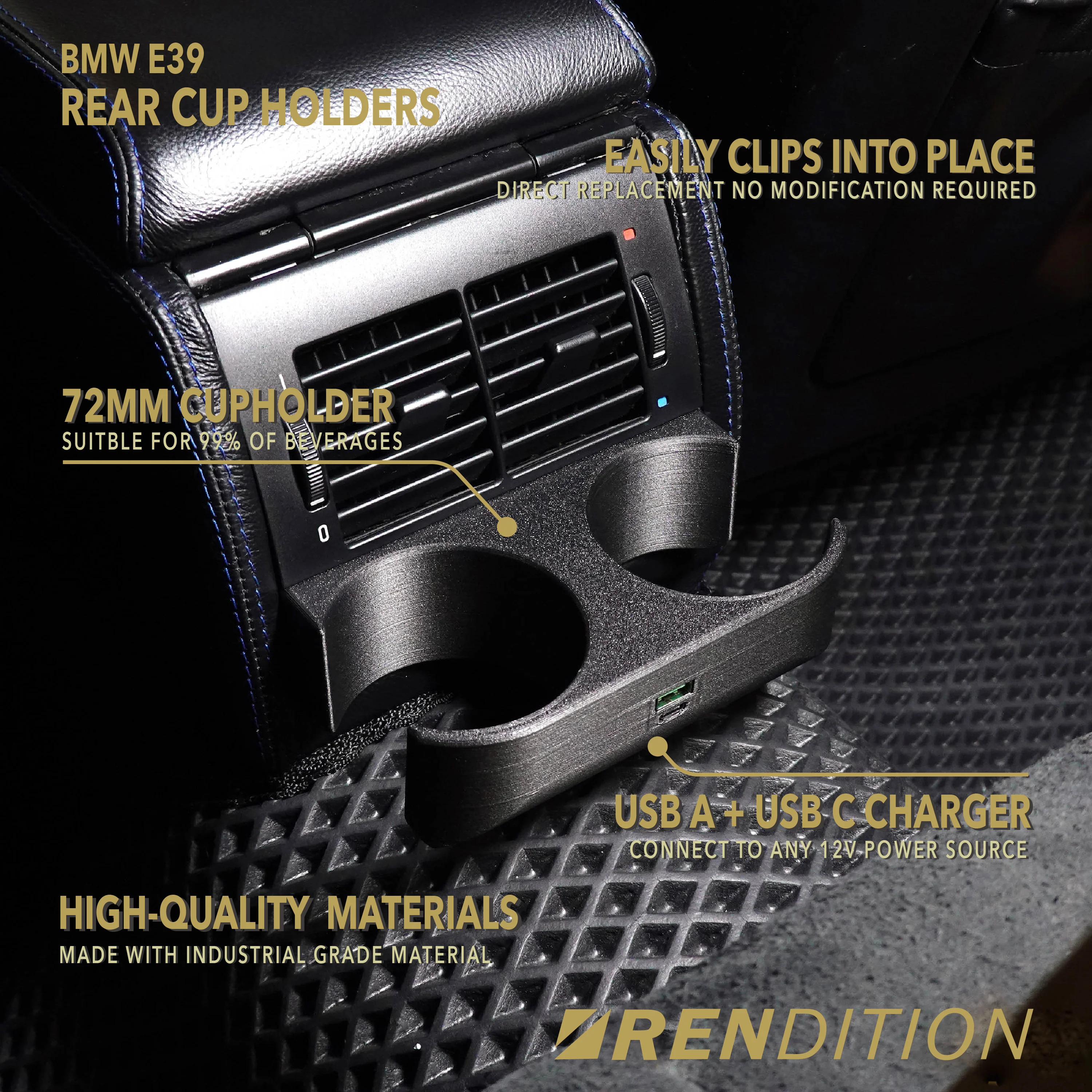 BMW E39 REAR CUP HOLDER USB CHARGER V1.8 - Image 2