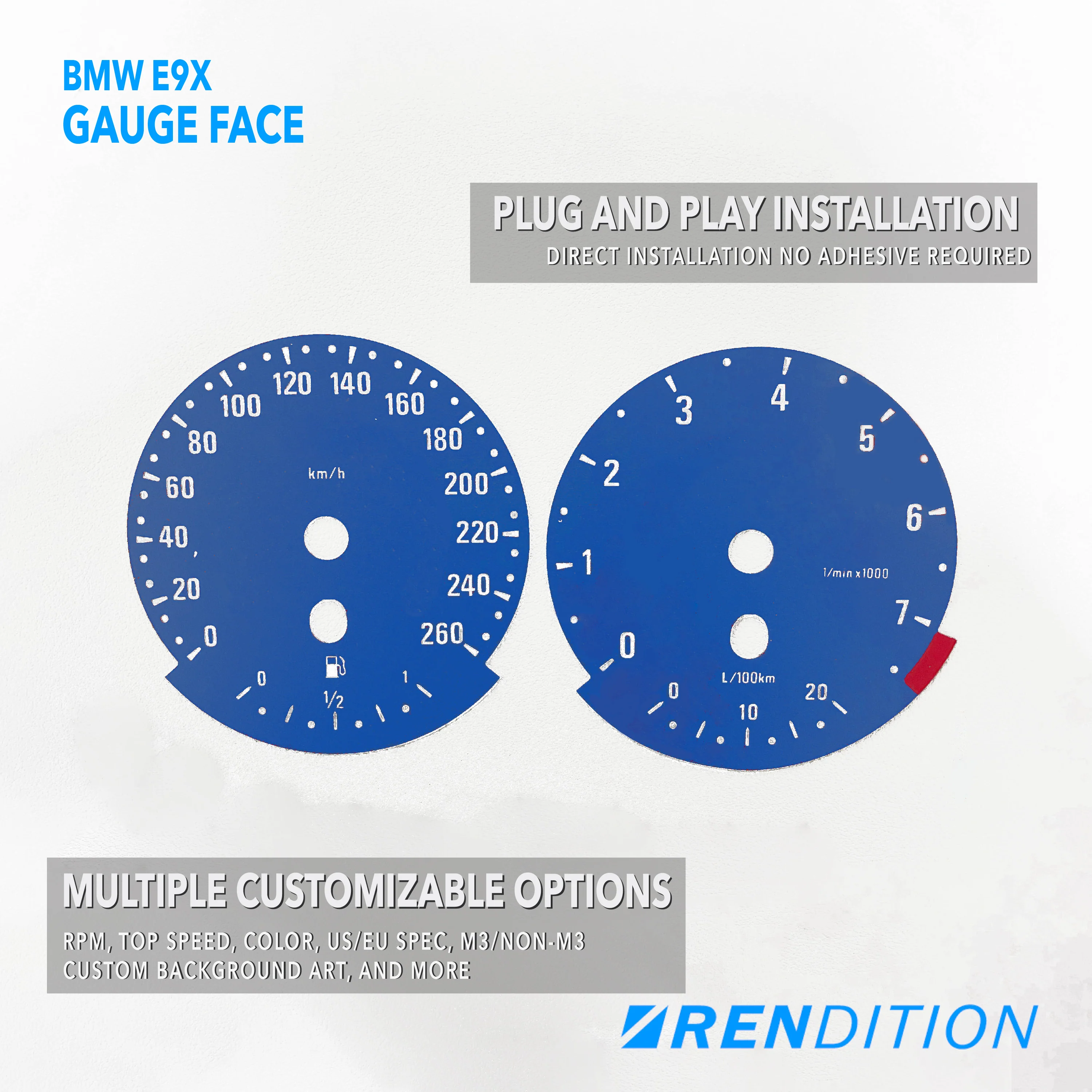 BMW E9X GAUGE FACE / GAUGE OVERLAY FOR 318, 320, 323, 325,328, 330, 335, M3 - Image 2