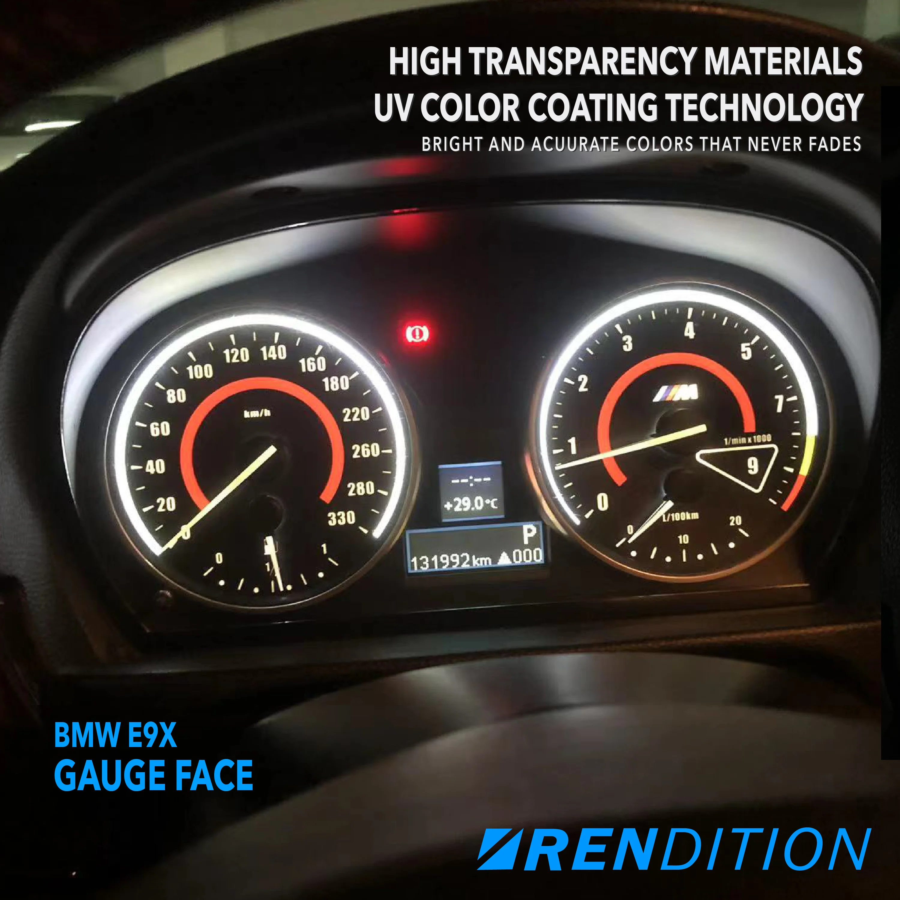 BMW E9X GAUGE FACE / GAUGE OVERLAY FOR 318, 320, 323, 325,328, 330, 335, M3 - Image 3